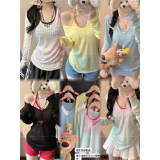 非实拍不减 松弛感防晒罩衫夏薄款微透V领外搭上衣纯欲风长袖T恤