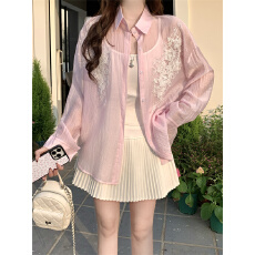 批发实拍不减 防晒<b class='q'>衬衫</b>女夏新款法式宽松上衣设计感气质亮片<b class='q'>长袖</b><b class='q'>衬衣</b>