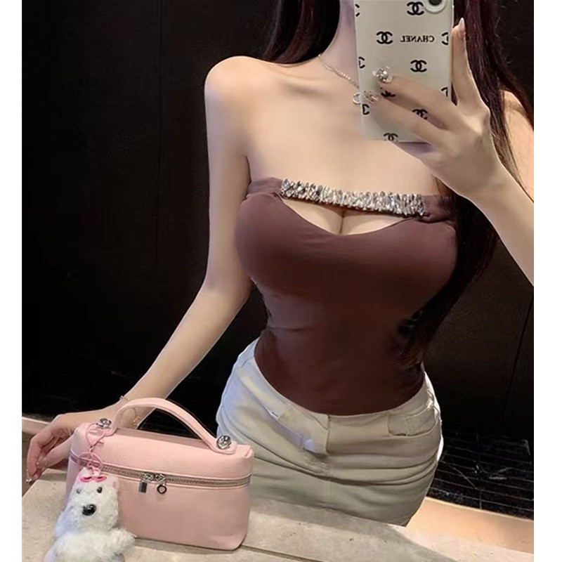 비 실사 감소되지 않음 벨트 가슴 패드 다이아몬드 세팅 섹시한 아름다움 뒤로 튜브탑 조끼 여성 여름 타이트 홀로우 아웃 만나는 인사이드 가져 가라.