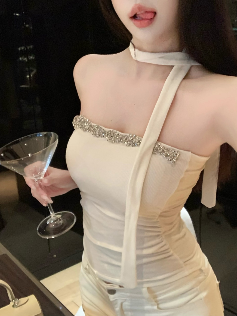 비 실사 감소되지 않음 없음 가슴 패드 다이아몬드 세팅 섹시한 아름다움 뒤로 튜브탑 조끼 여름 타이트 만나는 인사이드 가져 가라. 순수한 욕망 맨위