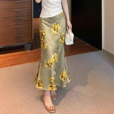 批发实拍不减 高腰垂感印花中长半身裙女春夏新款印花鱼尾包臀裙子潮