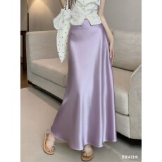 批发实拍不减 缎面半身裙女春夏淡紫色醋酸<b class='q'>长裙</b>垂感半裙包臀鱼尾裙子
