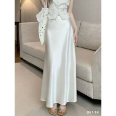 批发实拍不减 法式气质杏色醋酸绸缎鱼尾裙高腰性感缎面包臀裙<b class='q'>长裙</b>潮