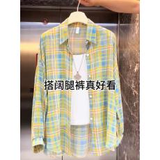 批发非实拍不减 绿色格子<b class='q'>衬衫</b>上衣夏薄款宽松小众设计感<b class='q'>衬衣</b>防晒外套