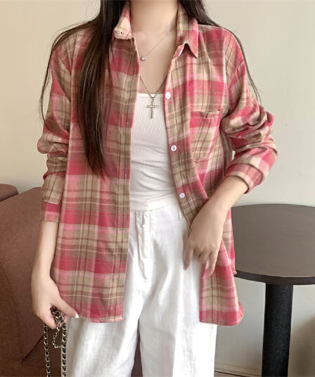 실사 Chic 슈퍼 잘 생긴 체크무늬 연삭 털 셔츠 재킷 루즈핏 캐주얼 느긋한 바람을 피우다 롱 코트 셔츠 오픈 가디건