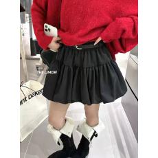 批发黑色设计感褶皱松紧腰半身裙<b class='q'>蓬蓬裙</b>女秋季<b class='q'>高腰</b>小众减龄花苞短裙潮