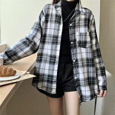 批发实拍 美式复古<b class='q'>格子</b>长袖衬衫秋季新款设计感小众百搭宽松衬衣<b class='q'>外套</b>
