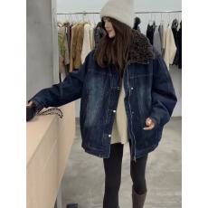 批发抖音爆款现发 今年流行时尚加厚牛仔外套女冬季超好看中长款上衣