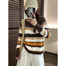 批发秋装新款复古洋气撞色条纹针织开衫松弛感圆领女百搭<b class='q'>显瘦</b>上衣<b class='q'>外套</b>