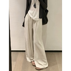 批发实拍实价 2026新款韩版宽松高腰休闲显瘦<b class='q'>棉麻</b>细条纹直筒阔腿<b class='q'>裤</b>