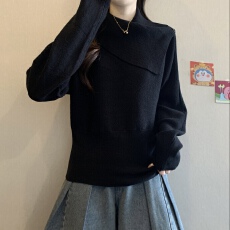 批发胖mm<b class='q'>大码</b>冬新款韩系气质宽松翻领收腰气质显瘦蝙蝠袖<b class='q'>针织衫</b>