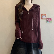 批发<b class='q'>大码</b>遮肚子慵懒风连帽打底衫女秋冬胖妹妹显瘦设计感长袖针织上衣