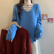 批发<b class='q'>大码</b>2025新款时尚设计感小众V领<b class='q'>针织衫</b>女设计感宽松显瘦百搭上衣