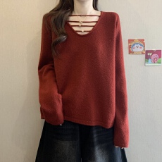 批发胖mm秋冬款V领串珠带小心机纯色时尚打底衫亲肤柔软<b class='q'>针织衫</b>保暖