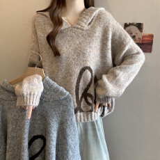 批发慵懒风连帽针织衫女2025秋冬新款大码胖mm宽松设计感短款套头毛衣