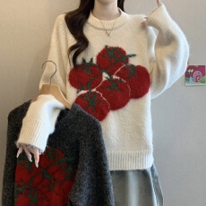 批发圆领毛衣女套头2025秋冬大码宽松慵懒风外穿针织衫内搭厚打底衫潮