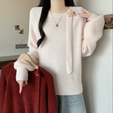 批发胖mm甜美百搭洋气温柔风圆领针织衫2025<b class='q'>秋</b>冬高级软糯显瘦套头毛衣