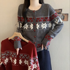 批发<b class='q'>大码</b>撞色提花针织开衫毛衣秋冬2025新款可外穿内搭打底针织衫上衣