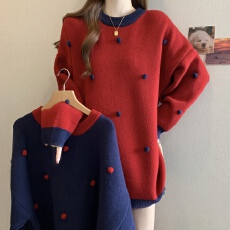 批发圣诞红色毛衣女2025新款冬季<b class='q'>大码</b>胖mm中长款正肩遮屁股针织上衣