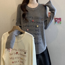 批发韩版字母长袖打底衫针织毛衣女秋冬内搭<b class='q'>大码</b>胖mm宽松显瘦百搭上衣