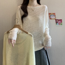 批发蝙蝠袖一字领薄款针织衫女2026春夏新款大码漂亮长袖t恤短款上衣