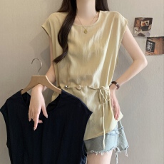 批发独特无袖简约气质2026新款夏季大码胖mm收腰显瘦正肩不规则上衣