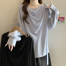 批发韩系慵懒风缎面圆领长袖衬衫女2026<b class='q'>春</b>夏新款宽松百搭通勤上衣衬衣