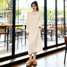 批发<b class='q'>大码</b>韩系休闲针织连衣裙女半高领显瘦遮肉百搭修身中长款打底长裙