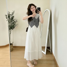 批发2026夏新款假两件<b class='q'>娃娃</b>领连衣<b class='q'>裙</b>女拼接胖MM大码显瘦温柔风长款<b class='q'>裙</b>子