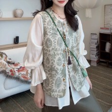 批发【繁花漫行】国风新中式老钱风复古宽松休闲气质无袖马甲女