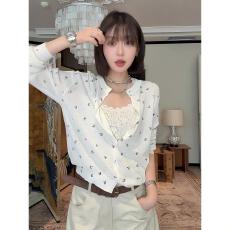 批发【淡烟素衣】韩版时尚百搭显瘦碎花针织开衫外套