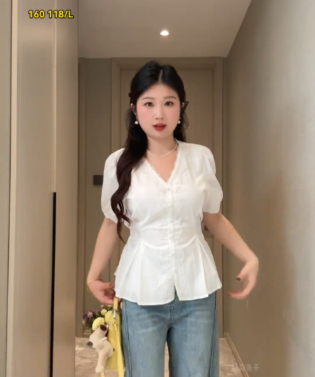 2026 여름 새로운 지방 mm 프랑스식 레이스 조각 반팔 여성 셔츠 빅 사이즈 허리 수축 슬림해 보이는 맨위