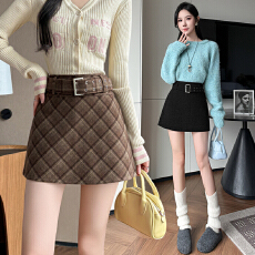 批发实拍 秋冬款毛呢格子半身裙韩版<b class='q'>百搭</b>显瘦a字包臀短裙