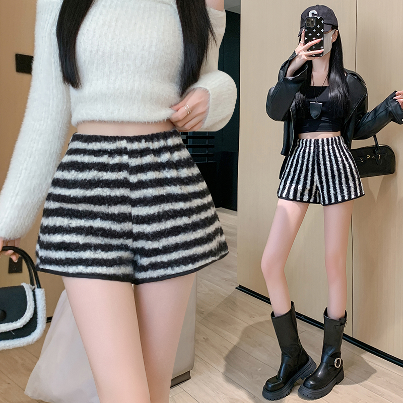 MY15267# 新款韩版羊羔毛短裤女高腰显瘦松紧腰阔腿裤女裝貨源服裝批發