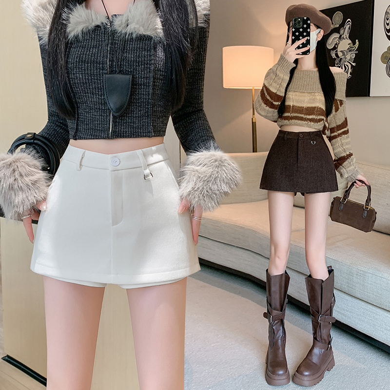 MY15266# 辣妹毛呢高腰半身裙女秋冬气质显瘦A字裙短裙女裝貨源服裝批...