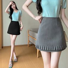 批发实拍 木耳边<b class='q'>短裙</b>女春夏款<b class='q'>高腰</b>显瘦休闲百搭a字包臀半身裙