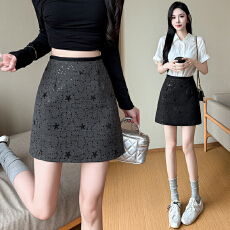 批发实拍 闪闪亮片半身<b class='q'>短裙</b>女春夏款<b class='q'>高腰</b>a字包臀裙