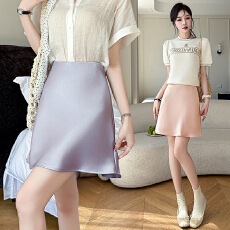 实拍 夏季高腰短裙缎面丝滑半身裙包臀A字裙垂坠感半身裙