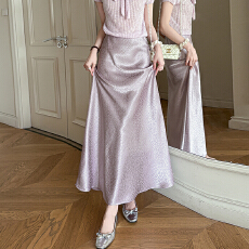 实拍 春夏款优雅精致缎面提花A字包臀松紧腰半身裙长裙