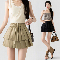批发实拍 双层<b class='q'>百褶</b>西装半身裙女春夏款辣妹高腰显瘦A字裙<b class='q'>短裙</b>