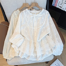 批发实拍大码春<b class='q'>秋</b>系刺绣花边拼接衬衫甜美宽松显瘦纯棉娃娃衫上衣长袖
