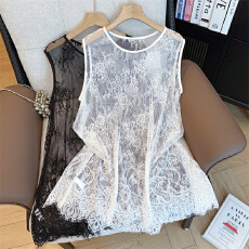 批发实拍大码女胖MM蕾丝吊带背心叠穿中长款镂空无袖坎肩网纱打底内搭