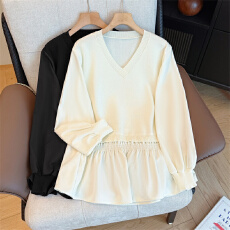 批发实拍大码女装春季新款宽松显瘦减龄假两件针织<b class='q'>雪纺衫</b><b class='q'>韩版</b>上衣