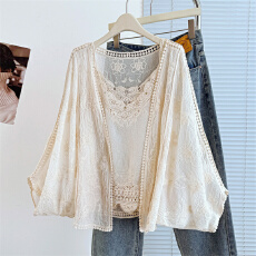 批发实拍<b class='q'>大码</b>女装夏季新款重工刺绣优雅精致绣花<b class='q'>开衫</b>披肩+吊带两件套