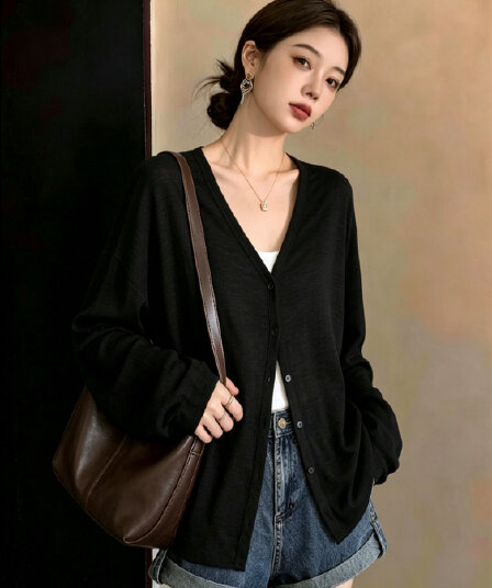 실사 빅 사이즈 여성 의류 새로운 얇고 가벼운 루즈핏 다용도 도루 센스 긴팔 맨위 자외선 차단 오픈 가디건 니트 재킷