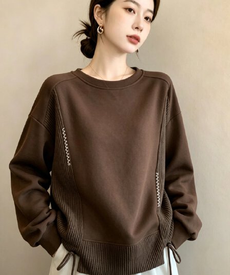 실사 빅 사이즈 여성 의류 가을 새로운 디자인 센스 배색 패치워크 외국 가스 연령 감소 루즈핏 캐주얼 다용도 티셔츠 후드티