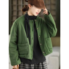 批发<b class='q'>棉麻</b>复古棉夹棉外套女文艺口袋加厚单排扣棉袄保暖棉服