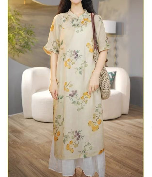 2026 새로운 레트로 라미 드레스 젠 롱 스커트 여성 중식 국풍 프린트 개선 치파오 드레스