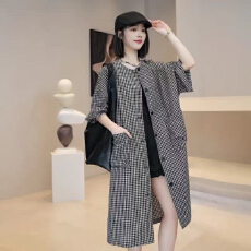 批发黑白格子宽松衬衫<b class='q'>女</b>2026秋季<b class='q'>大码</b>胖MM宽松显瘦中长款<b class='q'>女</b>士洋气外套