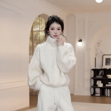 批发高领纯色麻花毛衣女2025年秋冬新款慵懒风<b class='q'>长袖</b>针织衫女